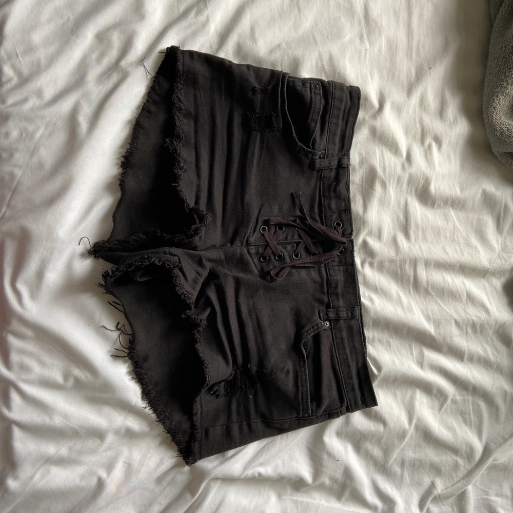 black jean shorts